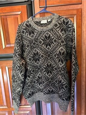 Vintage Boundary Waters 100% Shetland Wool Snowflake Sweater, Italy, Mens Large